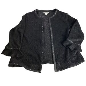 Nubiano Cardigan Women 16 Black Studded Open Front Church Whimsgoth Bell Sleeve
